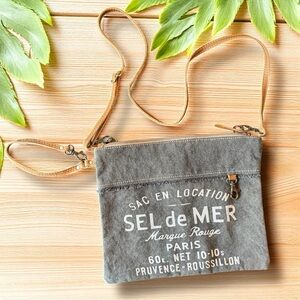 Myra Bag Gray Canvas & Leather Crossbody / Shoulder Bag – Sel de Mer Paris Print